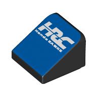 Brick Sloped 30° 1 × 1 × 2/3 (Cheese Slope) with White 'HRC Honda RACING' on Blue Background print Black