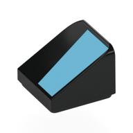 Brick Sloped 30° 1 × 1 × 2/3 (Cheese Slope) with Medium Azure Shape print Black