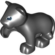 Duplo Animal Panther Cub with Raised Paw - Angular Eye with White Pupil Print Black