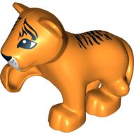 Duplo Animal Tiger Cub with Raised Paw - Black Fur Stripes on Face and Back Print Orange