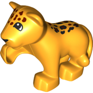 Duplo Animal Leopard Cub with Raised Paw and Spots on Head and Back Print Bright Light Orange