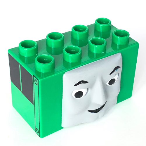 Duplo Brick 2 × 4 × 2, Molded Face with Cranky Print Green