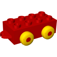 Quatro Car Base 2 × 4 with Hitches and 4 Yellow Wheels Red