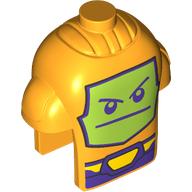 Minifig Head Special, Robot Armor with Lime Screen, Dark Purple Face, Belt print Leuchtendes Hellorange