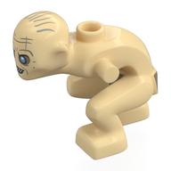 Minifig, Gollum with Dark Bluish Grey Hair, Medium Azure Eyes, Dark Tan Wrinkles print Tan