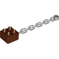 Duplo Brick 2 × 2 with Chain with End Stud Holder Reddish Brown
