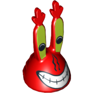 Minifig Head Special, Mr. Krabs with Large Grin Print Red