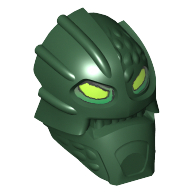 Minifig Head Special, Inika Toa Kongu with Lime Eyes Print Dark Green