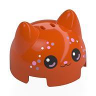 Brick Round 2 × 2 Dome Top with 2 Ears with Cat Face, Bright Pink Nose, Black Eyes, Pink Dots print Reddish Orange