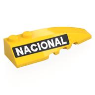 Brick Wedged, Curved 6 × 2 Right with White 'NACIONAL' on Black Background print Gelb