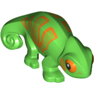 Animal, Chameleon with Orange Eye Patches and Orange Stripes Bright Green