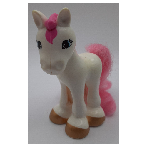 Duplo Animal Horse/Foal with Gold Hooves, and Pink Mane & Tail White