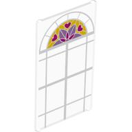 Glass for Window 1 × 4 × 6 with White Lattice, Magenta Hearts and Medium Lavender and Magenta Stylized Flower Print Transparent