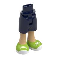 Minidoll Hips and Mid-Length Shorts with Warm Tan Legs, Lime Shoes, White Laces, Soles print Dark Blue