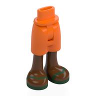 Minidoll Hips and Mid-Length Shorts with reddish Brown Legs, Dark Green Sandals print Orange