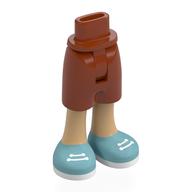 Minidoll Hips and Mid-Length Shorts with Warm Tan Legs, Medium Blue Shoes, White Laces, Soles print Dark Orange