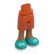 Minidoll Hips and Mid-Length Shorts with Medium Nougat Legs, Dark Turquoise Shoes, White Laces, Soles print Rotorange