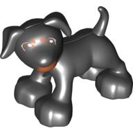 Duplo Animal Dog Large Paws with Open Mouth and Spots between Eyes, Brown Neck Print Black