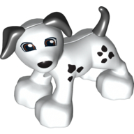 Duplo Animal Dog Large Paws with Black Ears and Tail and Spots, Eyes Looking Left Print Weiß