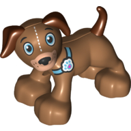 Duplo Animal Dog with Medium Azure Eyes and Collar with Paw Print Tag, White Stitches on Face Print Medium Nougat