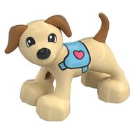 Duplo Animal Dog Large Paws with Medium Nougat Ears and Tail, Medium Azure Harness Print Beige