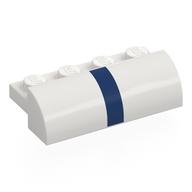 Brick Curved 2 × 4 × 1 with Dark Blue Stripe print Weiß
