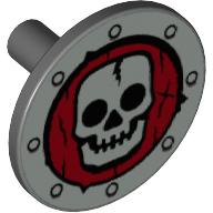 Shield Round Flat with Silver Skull on Dark Red Print Dunkelblaugrau