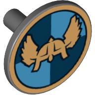 Schild rund flach mit Helm auf dunkel- / mittelblauen Vierteln (bedruckt)