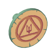 Shield Round Flat with Circle, Triangle and Trident on Gold Background Print Sand Green