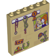 Panel 1 × 6 × 5 with Holsters, Coat rack, Horse Shoe, Lady Bug, Photo of Girl with Horse, Brush print Tan