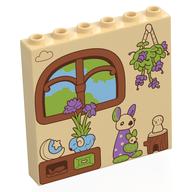 Panel 1 × 6 × 5 with Nougat Window, Green Tree, Medium Blue Sky, Cabinet with Potted Plants, Hanging Plant, Kangaroo print Beige