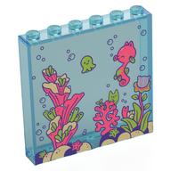 Panel 1 × 6 × 5 with Under Sea, Coral Coral, Seahorse, Lime Squid, Rocks, Bubbles print Trans-Light Blue
