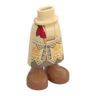 Minidoll Hips and Skirt with Ankles with Dark Tan Skirt, Bright Light Orange Decorations, Red Sash Trim Tan