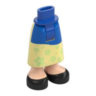 Minidoll Hips and Skirt with Ankles Blue Apron, Yellowish green Flowers, Black Shoes Bright Light Yellow