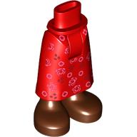 Minidoll Hips and Skirt with Ankles with Red Dress, Dark Red/Pink Flowers, Reddish Brown Boots print Rot