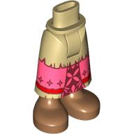 Minidoll Hips and Skirt with Ankles, Coral Panel with Ties Print Beige
