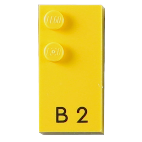 Braille Brick 2 × 4 with 2 Studs ⠃ and 'B 2' Print Yellow