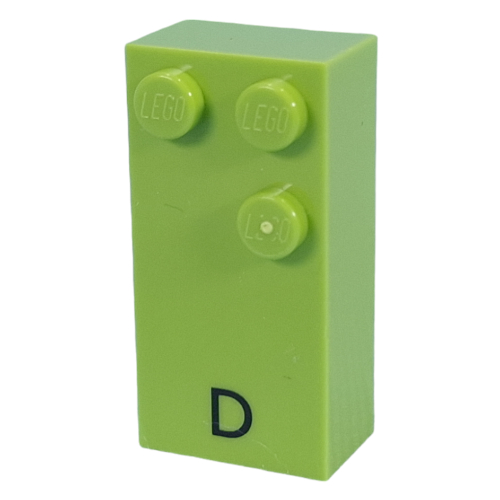 Braille Brick 2 × 4 with 3 Studs ⠙ and 'D' Print Limette