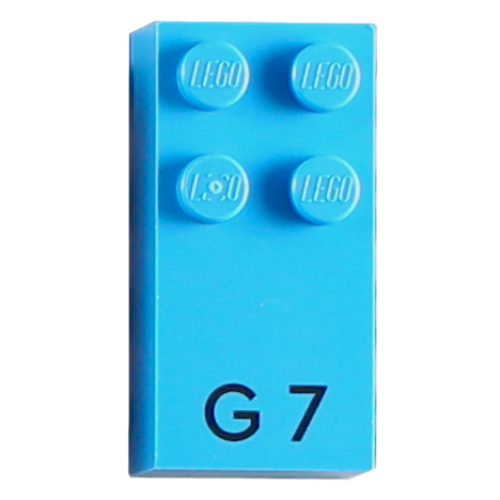Braille Brick 2 × 4 with 4 Studs ⠛ and 'G 7' Print Dark Azure