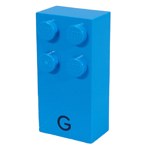 Braille Brick 2 × 4 with 4 Studs ⠛ and 'G' Print Dunkelazur
