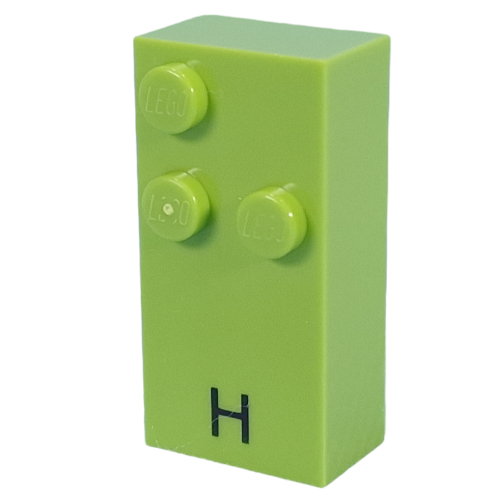 Braille Brick 2 × 4 with 3 Studs ⠓ and 'H' Print Lime