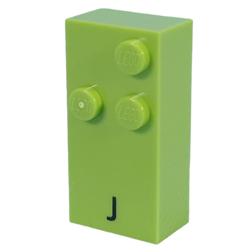 Braille Brick 2 × 4 with 3 Studs ⠚ and 'J' Print Limette