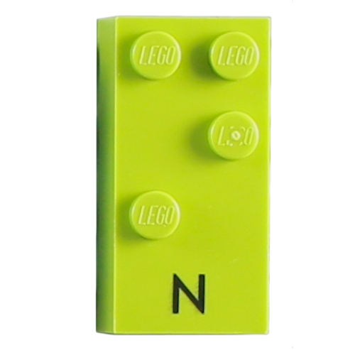 Braille Brick 2 × 4 with 4 Studs ⠝ and 'N' Print Limette