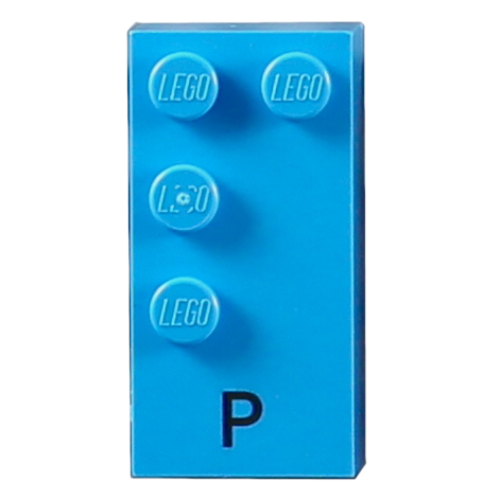 Braille Brick 2 × 4 with 4 Studs ⠏ and 'P' Print Dark Azure