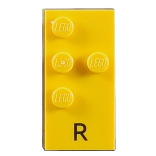 Braille Brick 2 × 4 with 4 Studs ⠗ and 'R' Print Yellow