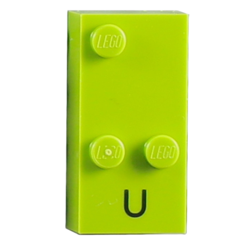 Braille Brick 2 × 4 with 3 Studs ⠥ and 'U' Print Lime