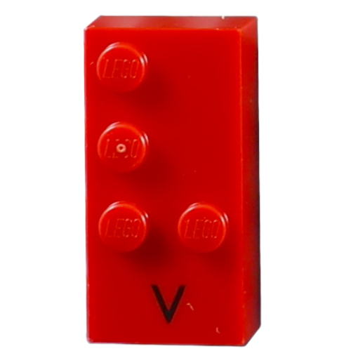Braille Brick 2 × 4 with 4 Studs ⠧ and 'V' Print Red