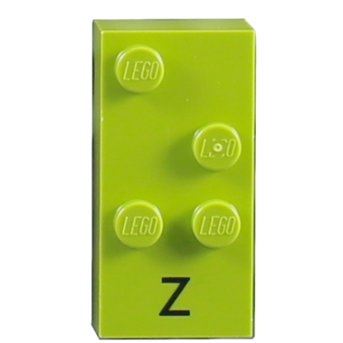 Braille Brick 2 × 4 with 4 Studs ⠵ and 'Z' Print Lime