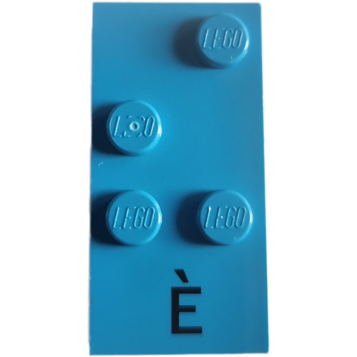 Braille Brick 2 × 4 with 4 Studs ⠮ and 'È' print Dark Azure