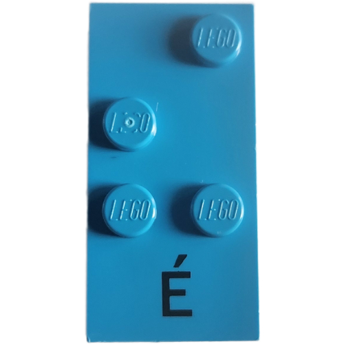 Braille Brick 2 × 4 with 4 Studs ⠮ and 'É' print Dark Azure